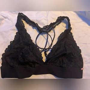 VS Pink Black Strappy Lace Bralette Size S